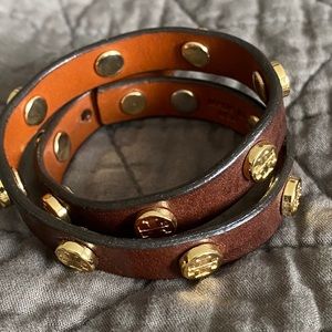 Tory Burch brown leather wrap bracelet